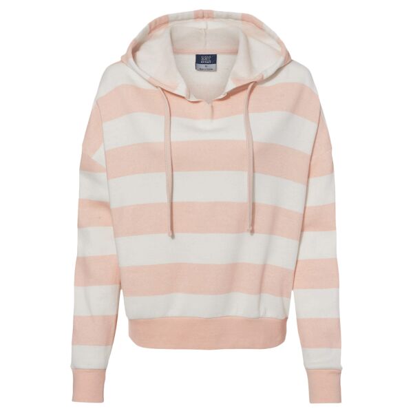 Women's Striped Fleece Boxy Hooded Sweatshirt Thumbnail